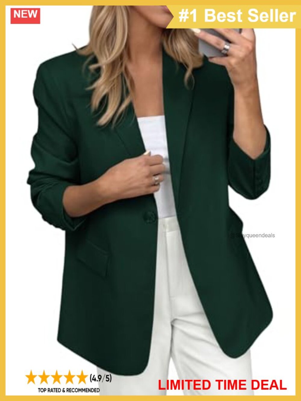 Women's Blazer with Pockets Long Sleeve Button Front Business Casual Work